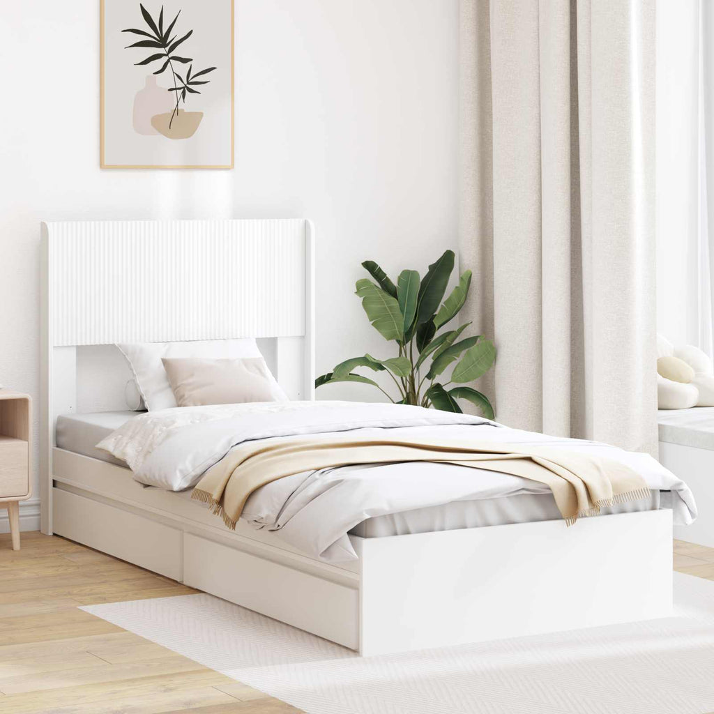 vidaXL Stelaż łóżka z przechowywaniem i zagłówkiem Biały 75 x 190 cm
