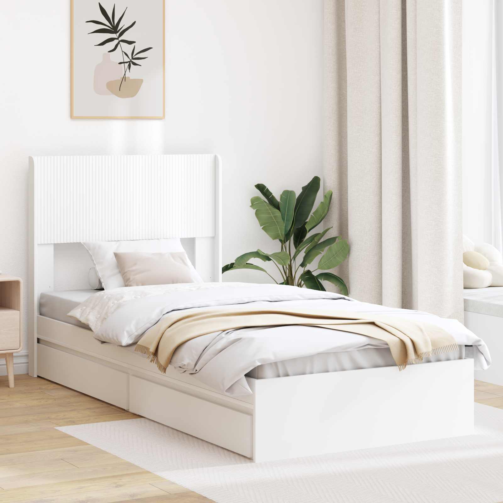vidaXL Stelaż łóżka z przechowywaniem i zagłówkiem Biały 75 x 190 cm