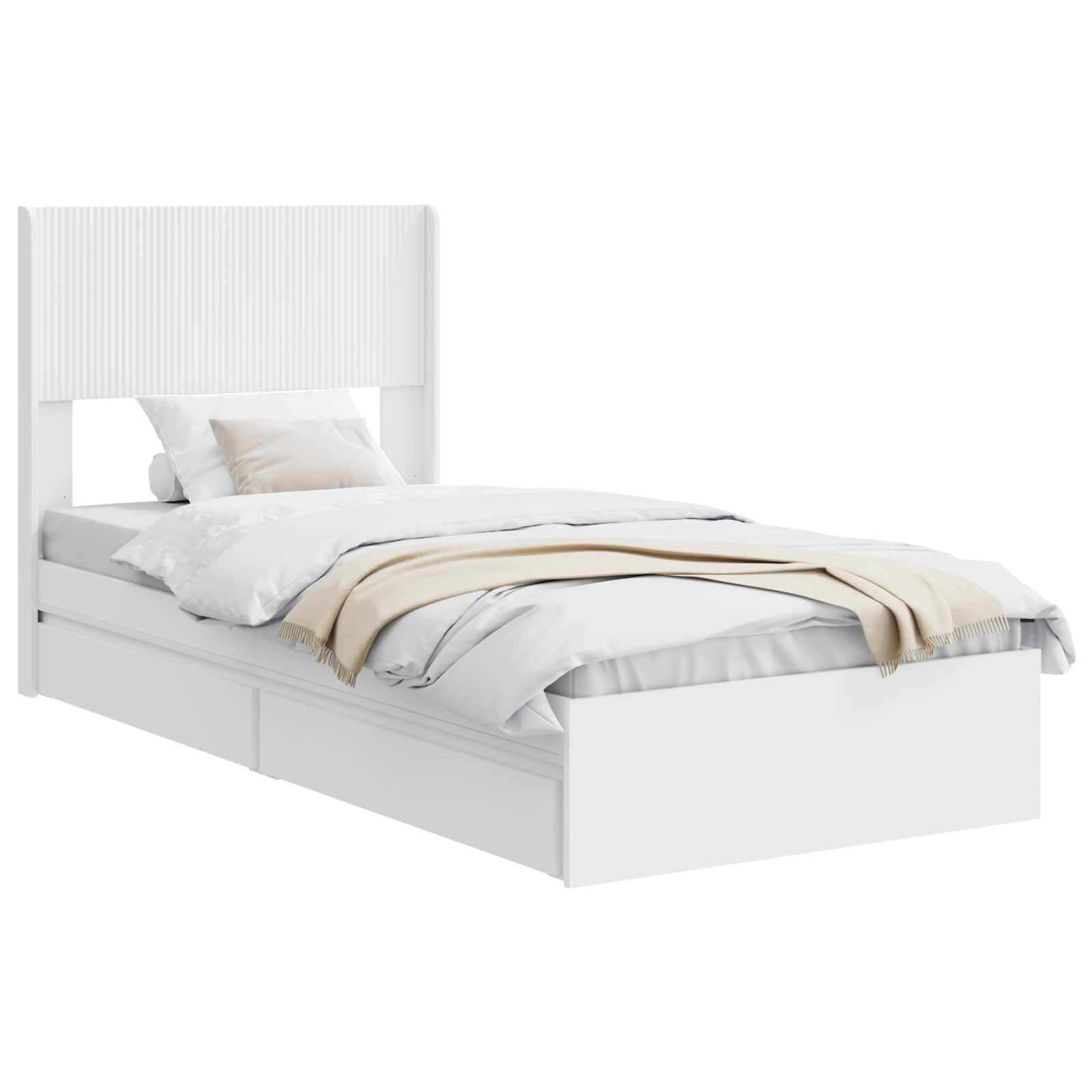vidaXL Stelaż łóżka z przechowywaniem i zagłówkiem Biały 75 x 190 cm