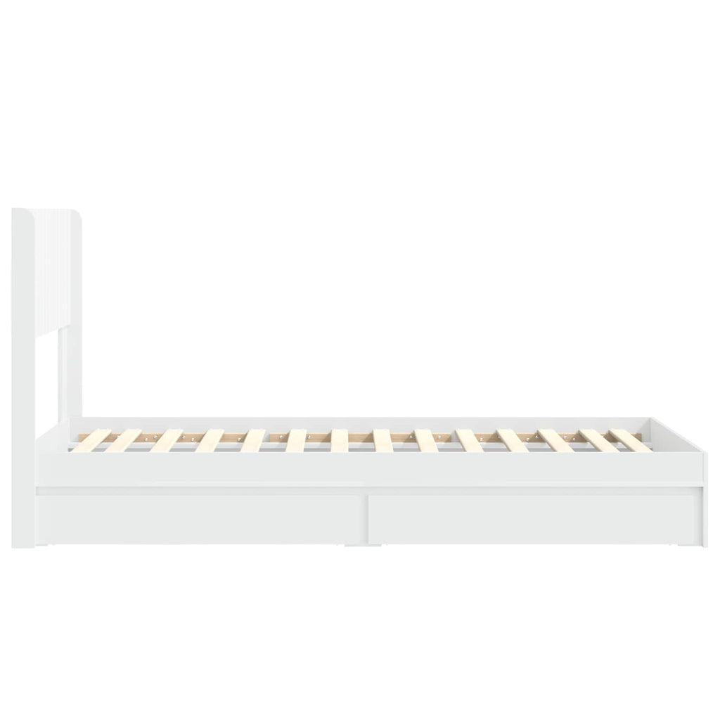 vidaXL Stelaż łóżka z przechowywaniem i zagłówkiem Biały 75 x 190 cm
