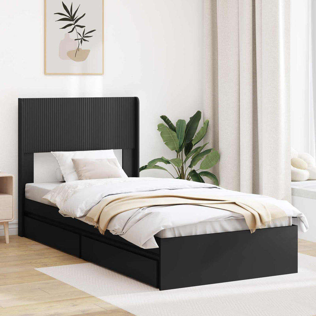vidaXL Stelaż łóżka z przechowywaniem i zagłówkiem Czarny 75 x 190 cm