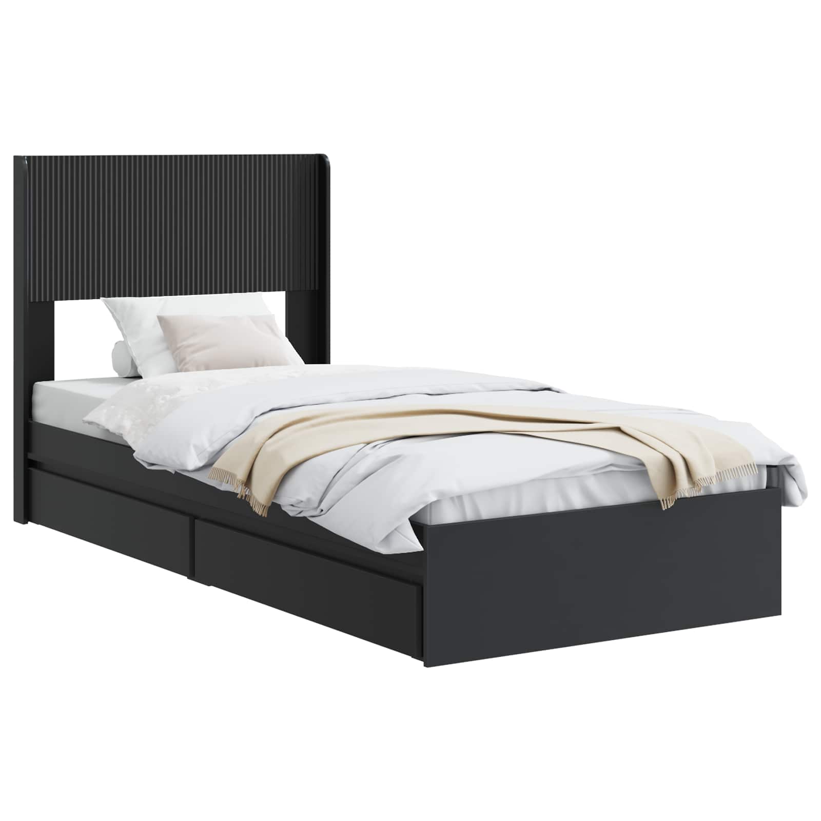 vidaXL Stelaż łóżka z przechowywaniem i zagłówkiem Czarny 75 x 190 cm