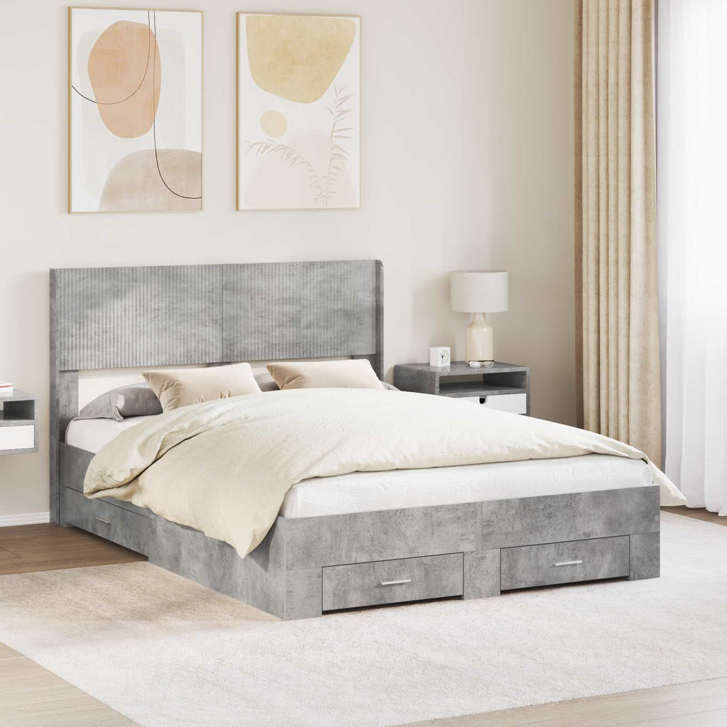 vidaXL Stelaż łóżka z przechowywaniem i zagłówkiem Betonowy szary