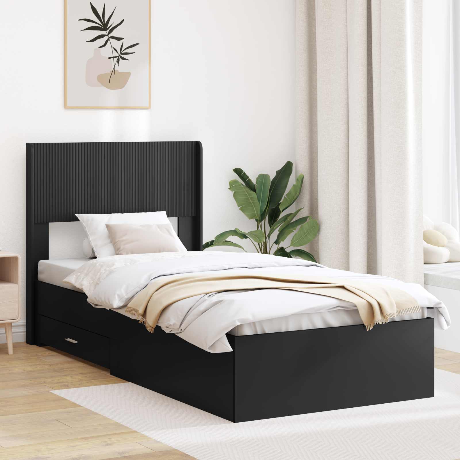 vidaXL Stelaż łóżka z przechowywaniem i zagłówkiem Czarny 75 x 190 cm