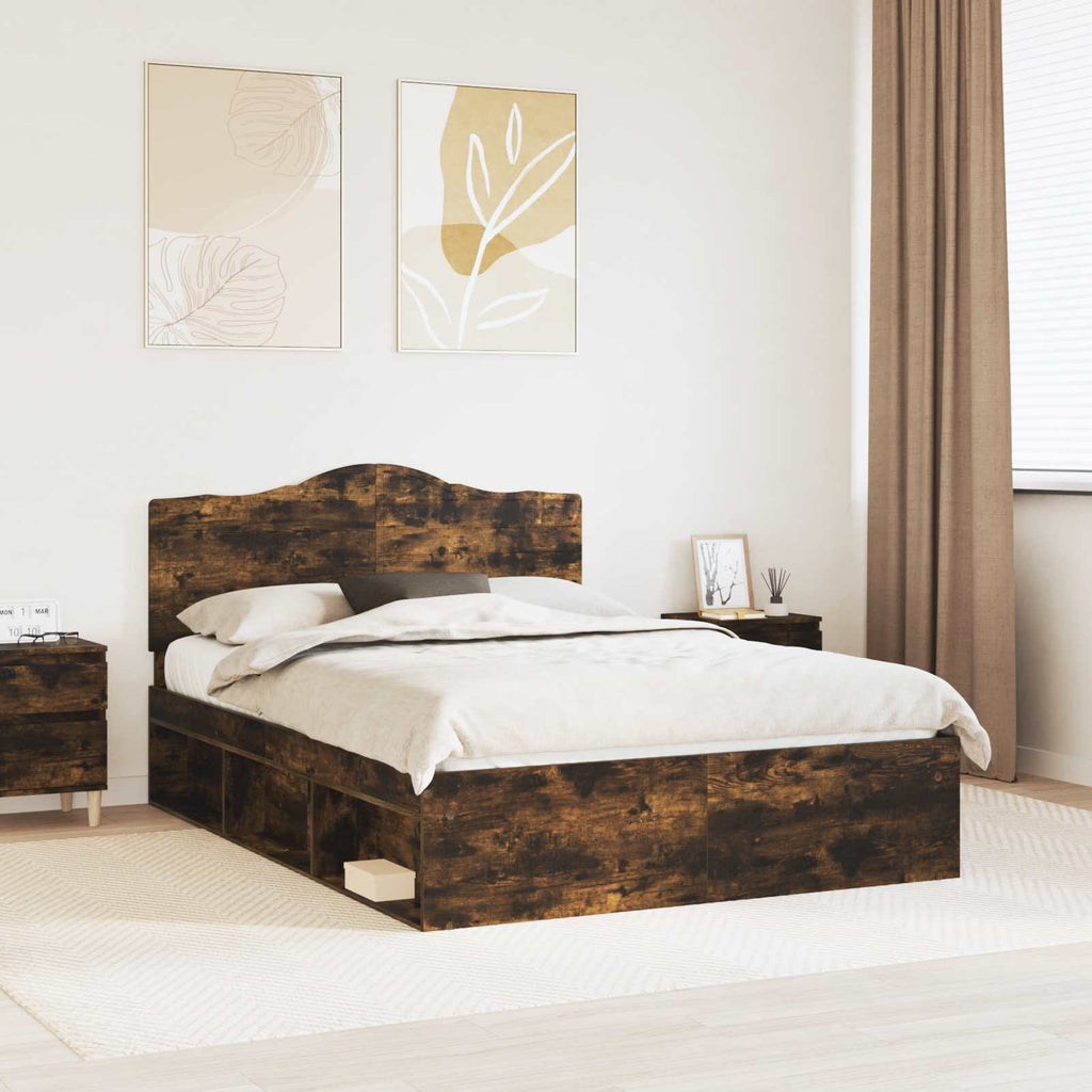 vidaXL Ramka łóżka Dąb wędzony 150 x 200 cm Lite drewno sosnowe