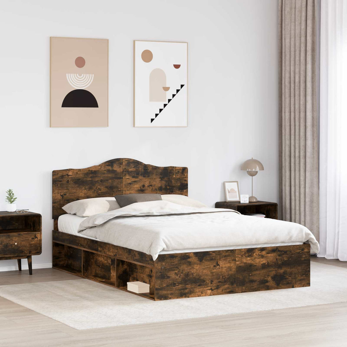 vidaXL Ramka łóżka Dąb wędzony 150 x 200 cm Lite drewno sosnowe