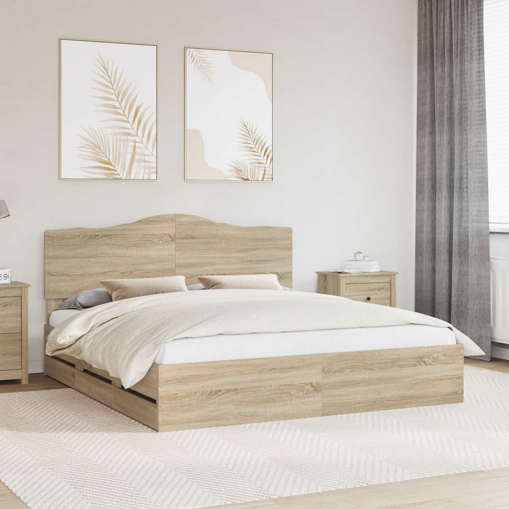 vidaXL Ramka łóżka Dąb Sonoma 200 x 200 cm Drewno inżynieryjne