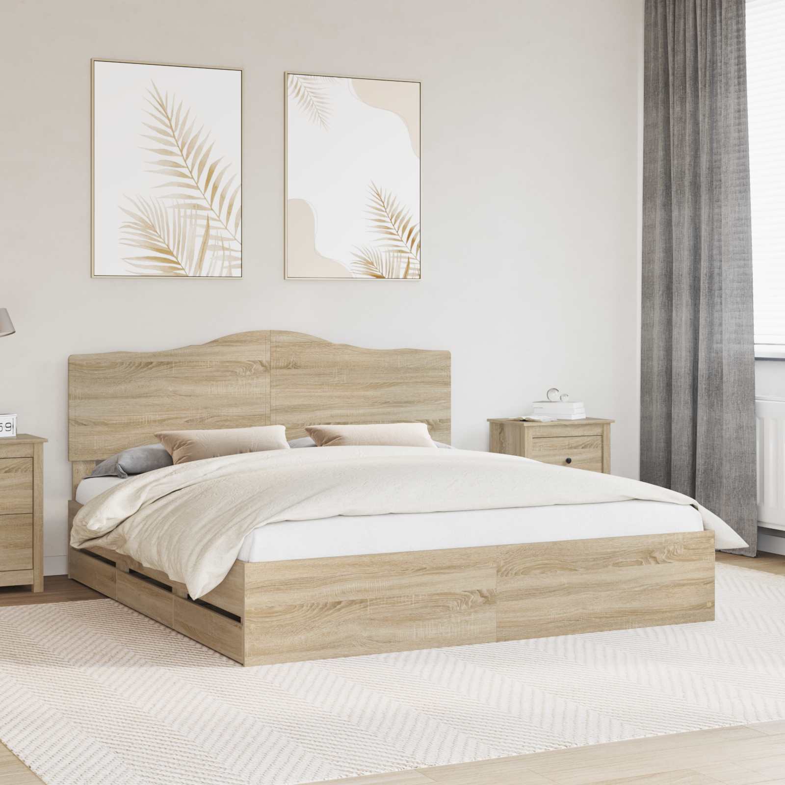 vidaXL Ramka łóżka Dąb Sonoma 200 x 200 cm Drewno inżynieryjne