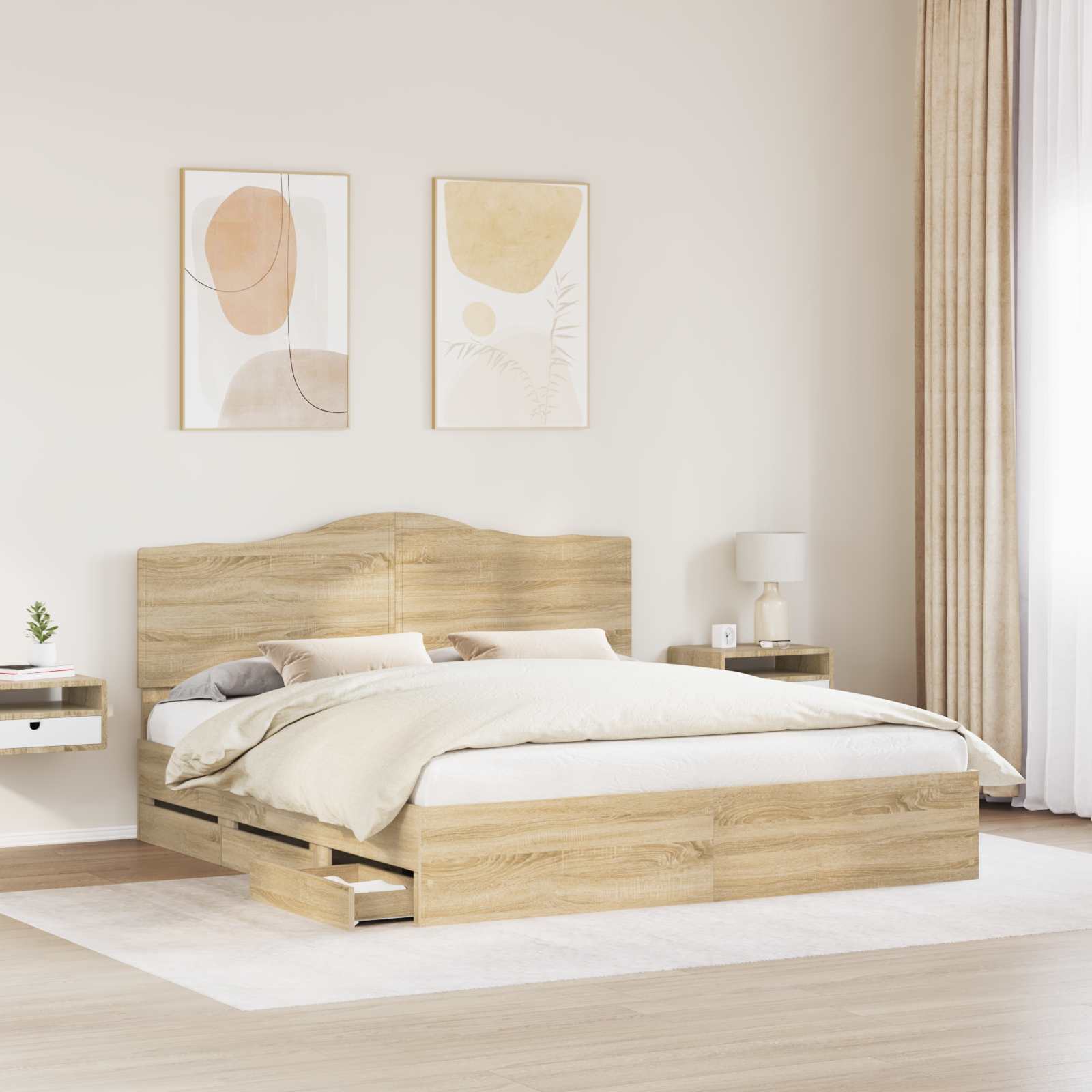 vidaXL Ramka łóżka Dąb Sonoma 200 x 200 cm Drewno inżynieryjne