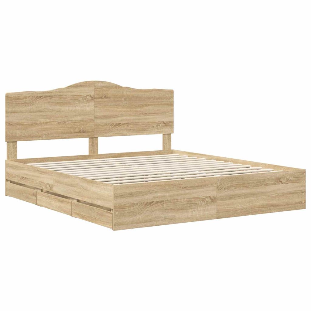vidaXL Ramka łóżka Dąb Sonoma 200 x 200 cm Drewno inżynieryjne