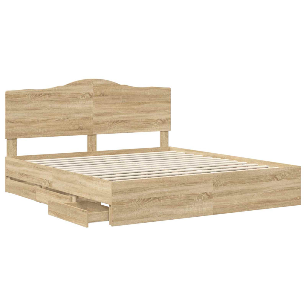 vidaXL Ramka łóżka Dąb Sonoma 200 x 200 cm Drewno inżynieryjne