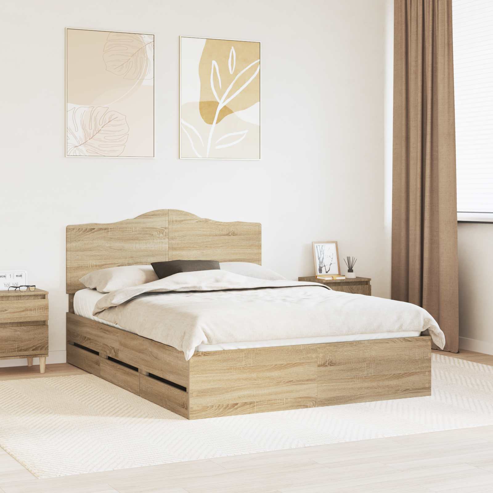 vidaXL Ramka łóżka dąb Sonoma 150 x 200 cm Drewno inżynieryjne
