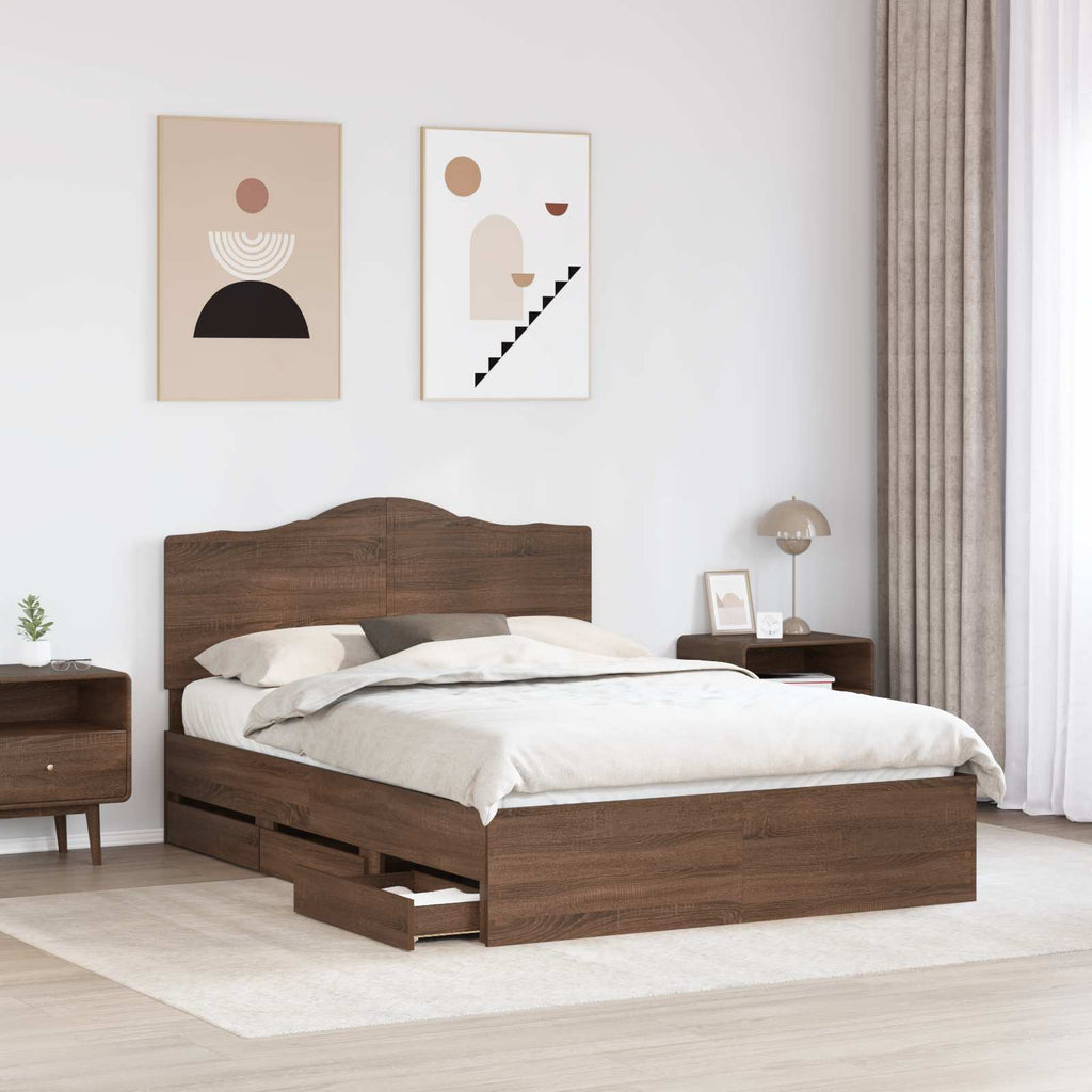 vidaXL Ramka łóżka Brązowy dąb 150 x 200 cm Drewno inżynieryjne