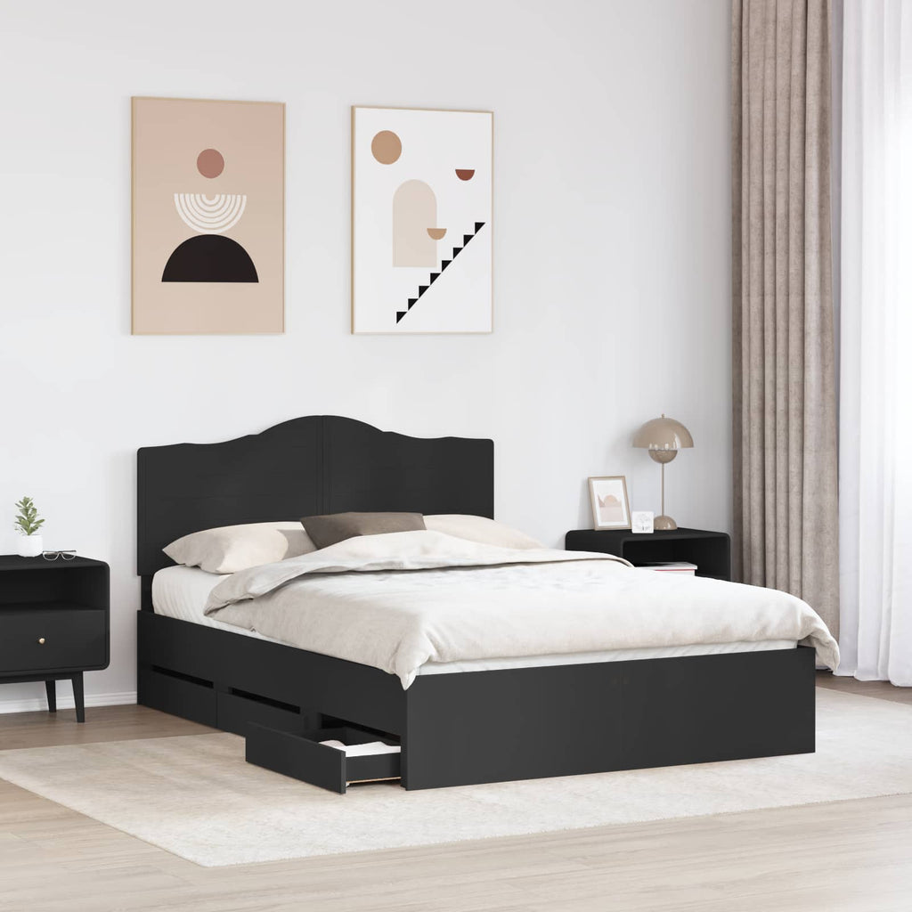 vidaXL Ramka łóżka z szufladą Czarny 140 x 200 cm Drewno inżynieryjne
