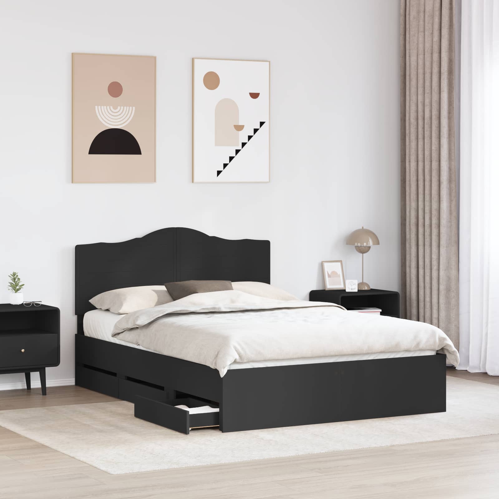 vidaXL Ramka łóżka z szufladą Czarny 140 x 200 cm Drewno inżynieryjne