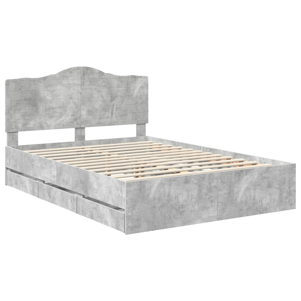 vidaXL Ramka łóżka Betonowy Szary 140 x 190 cm Drewno inżynieryjne