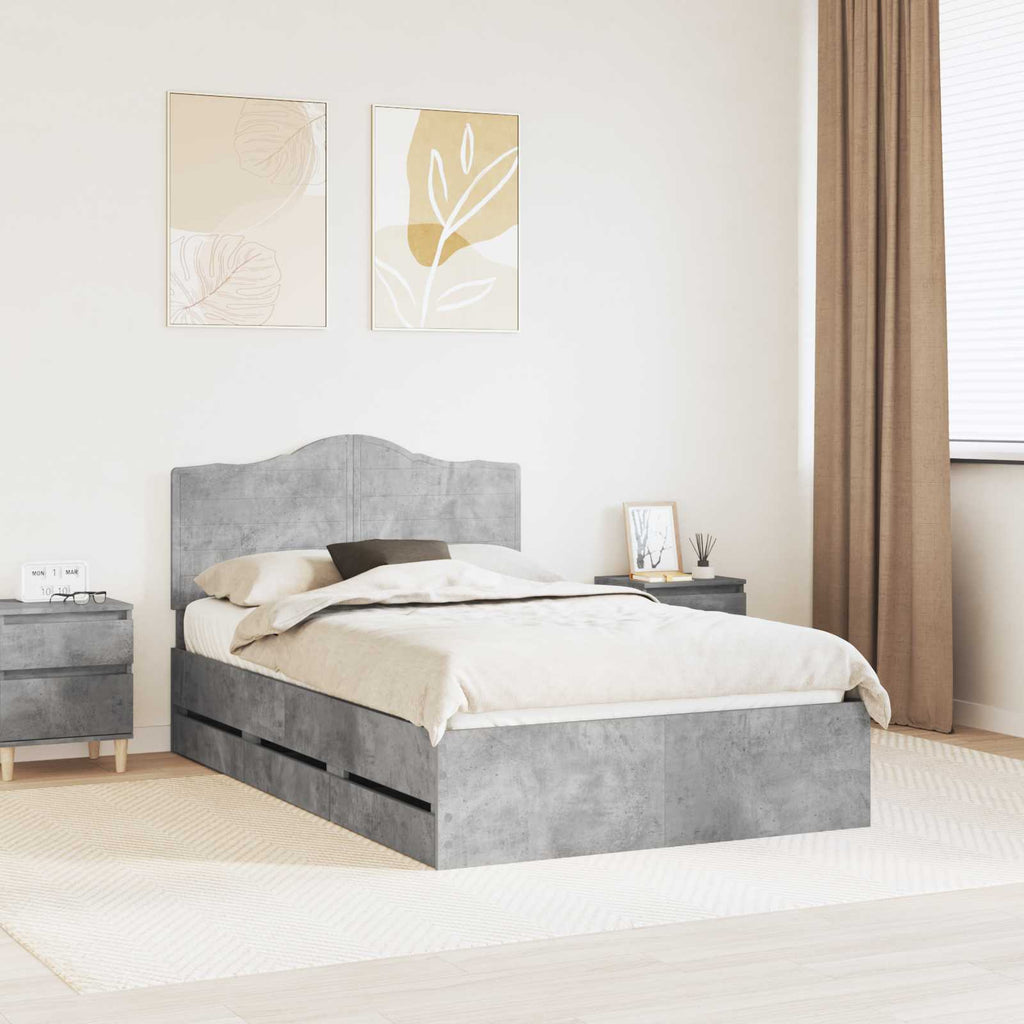 vidaXL Ramka łóżka Betonowy Szary 135 x 190 cm Drewno inżynieryjne