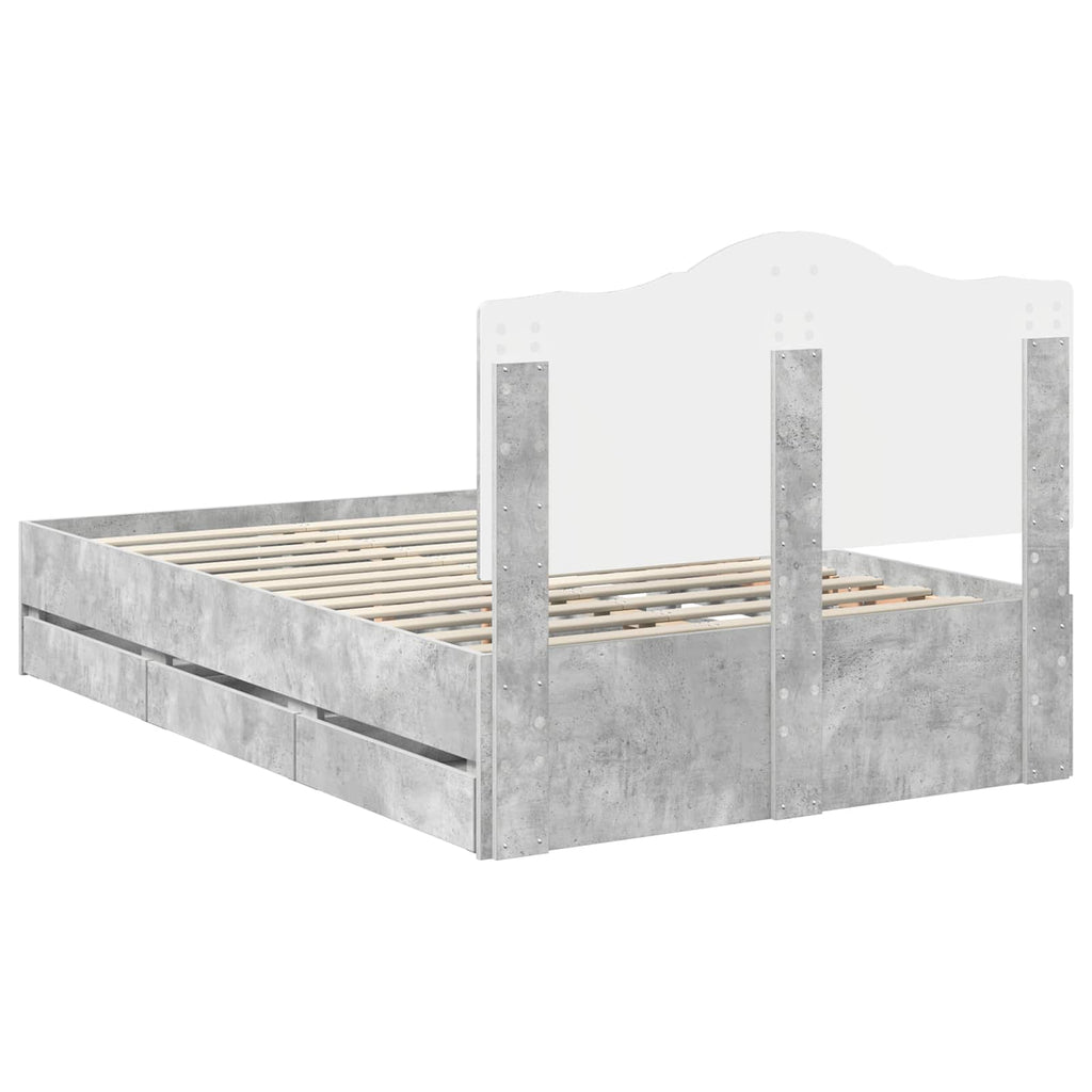 vidaXL Ramka łóżka Betonowy Szary 135 x 190 cm Drewno inżynieryjne
