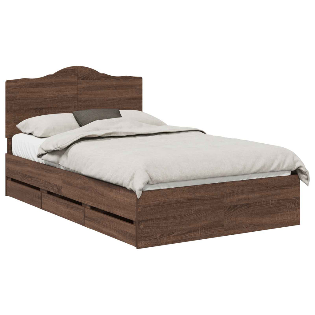vidaXL Ramka łóżka Brązowy dąb 135 x 190 cm Drewno inżynieryjne