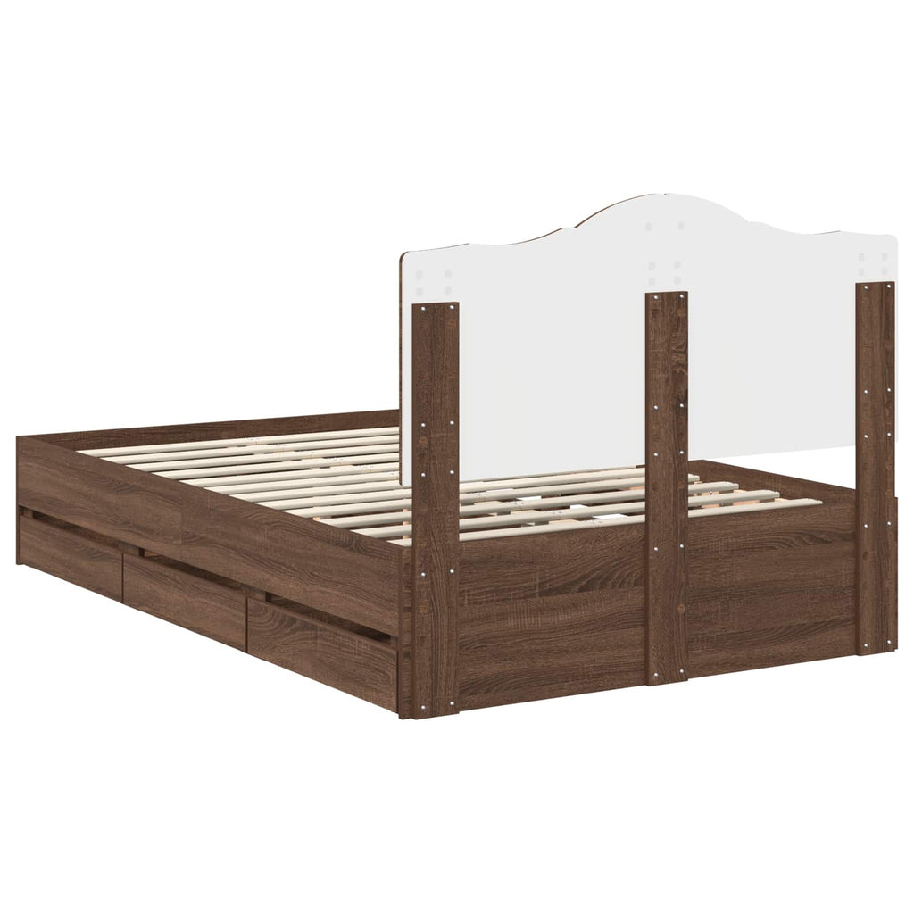 vidaXL Ramka łóżka Brązowy dąb 135 x 190 cm Drewno inżynieryjne