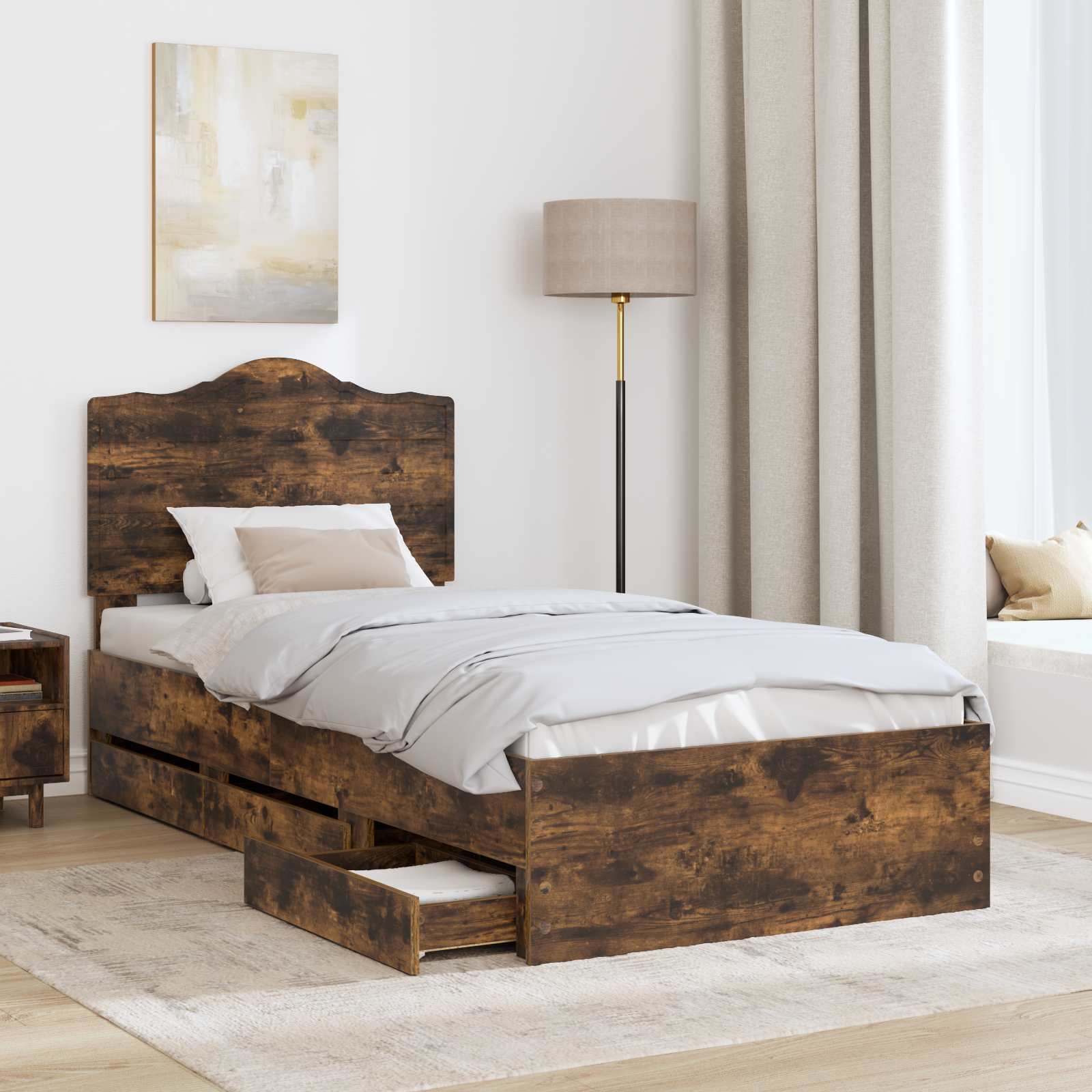 vidaXL Ramka łóżka Dąb Wędzony 100 x 200 cm Drewno inżynieryjne