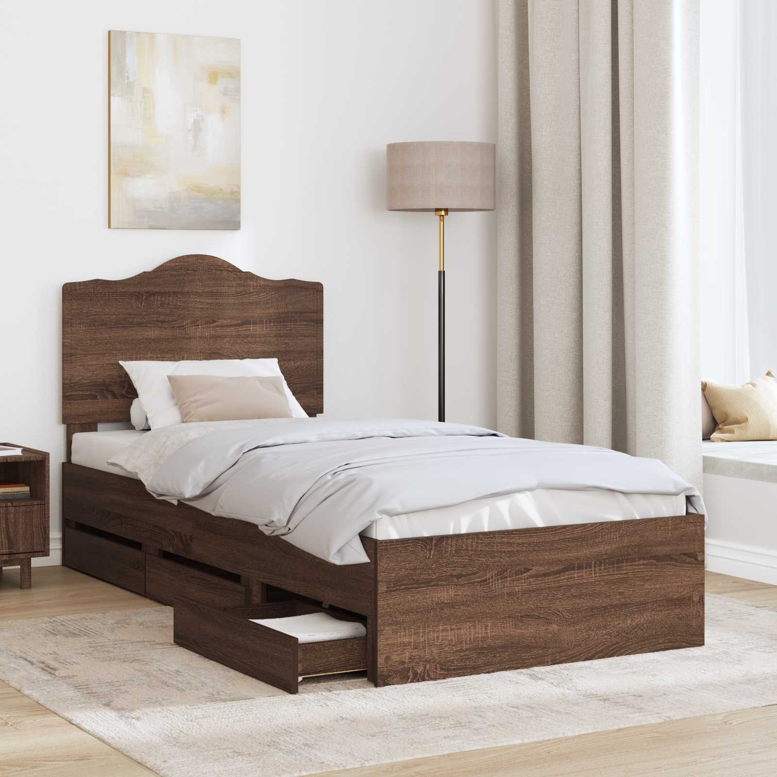vidaXL Ramka łóżka Dąb brązowy 100 x 200 cm Drewno inżynieryjne