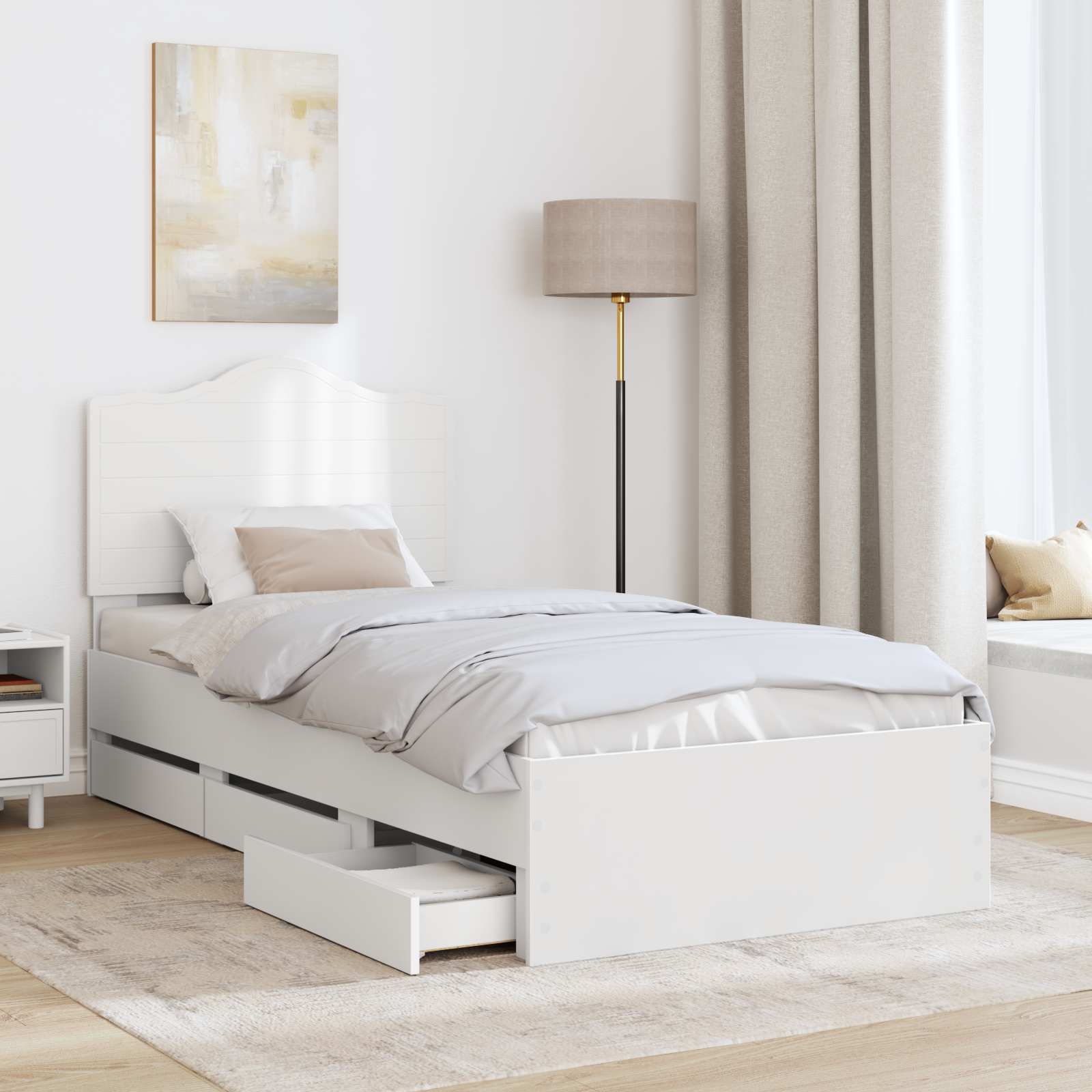 vidaXL Ramka łóżka z szufladą Biały 90 x 200 cm Drewno inżynieryjne