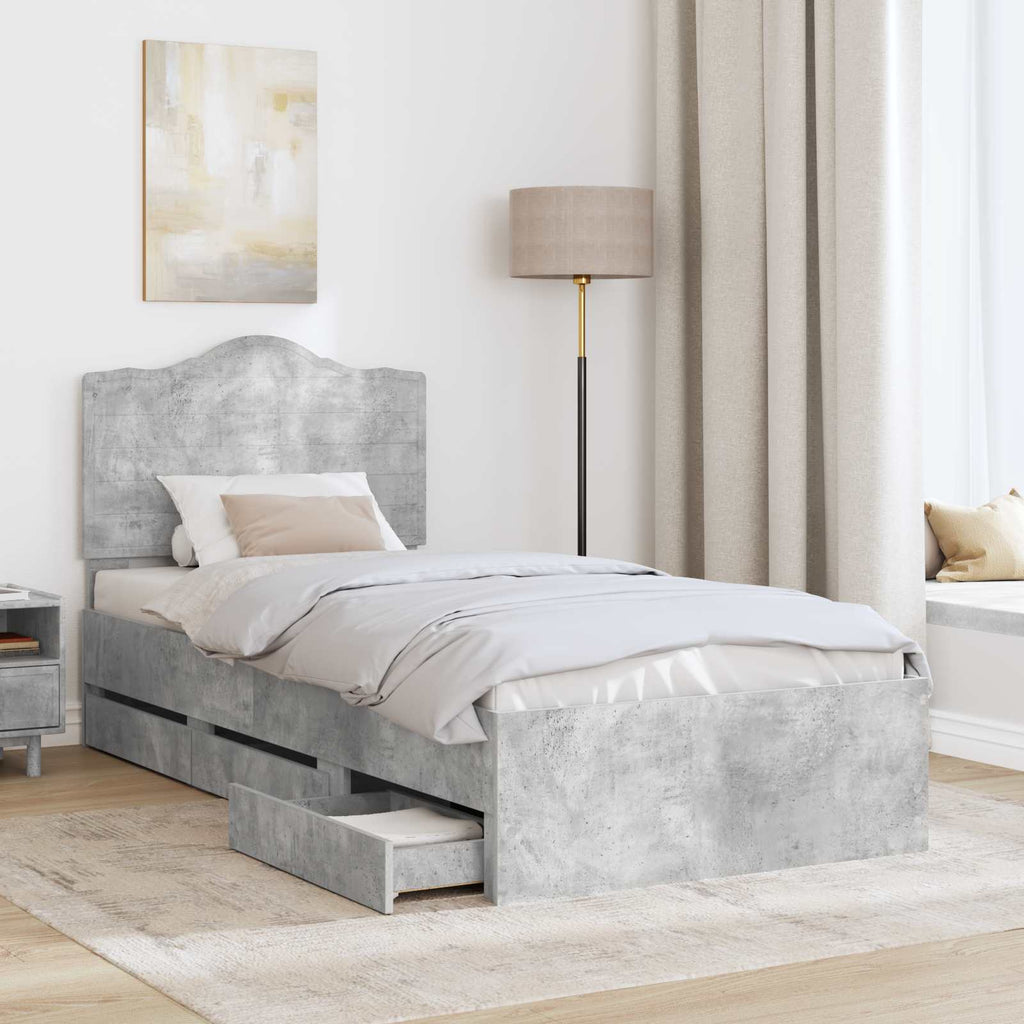 vidaXL Ramka łóżka Betonowy Szary 90 x 200 cm Drewno inżynieryjne