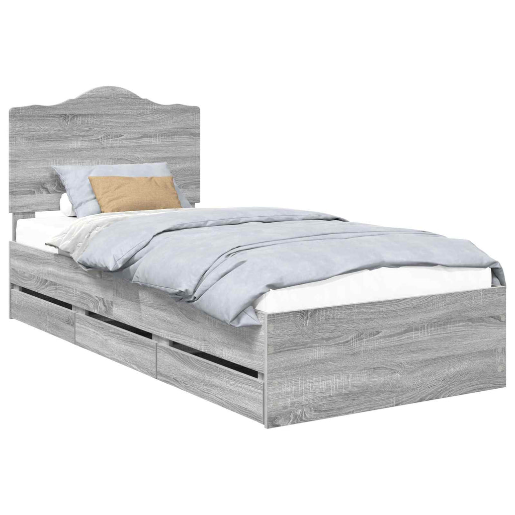 vidaXL Ramka łóżka Szary Sonoma 90 x 200 cm Drewno inżynieryjne