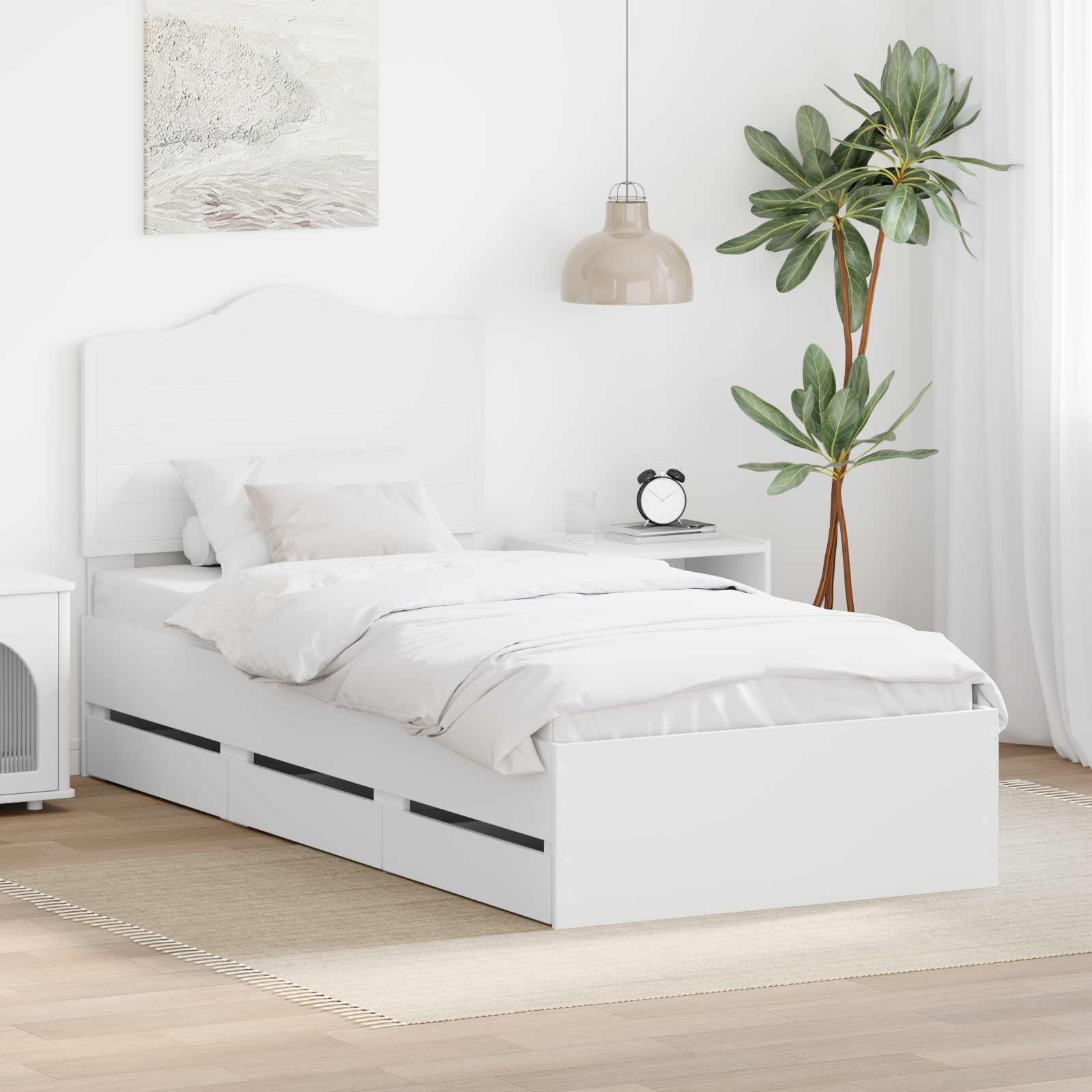vidaXL Ramka łóżka z szufladą Biały 90 x 190 cm Drewno inżynieryjne