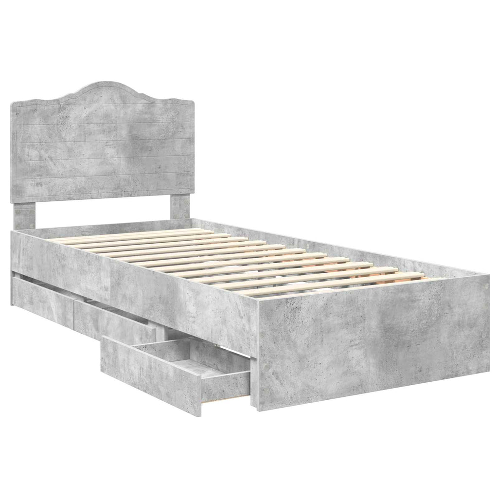 vidaXL Ramka łóżka Betonowy Szary 90 x 190 cm Drewno inżynieryjne