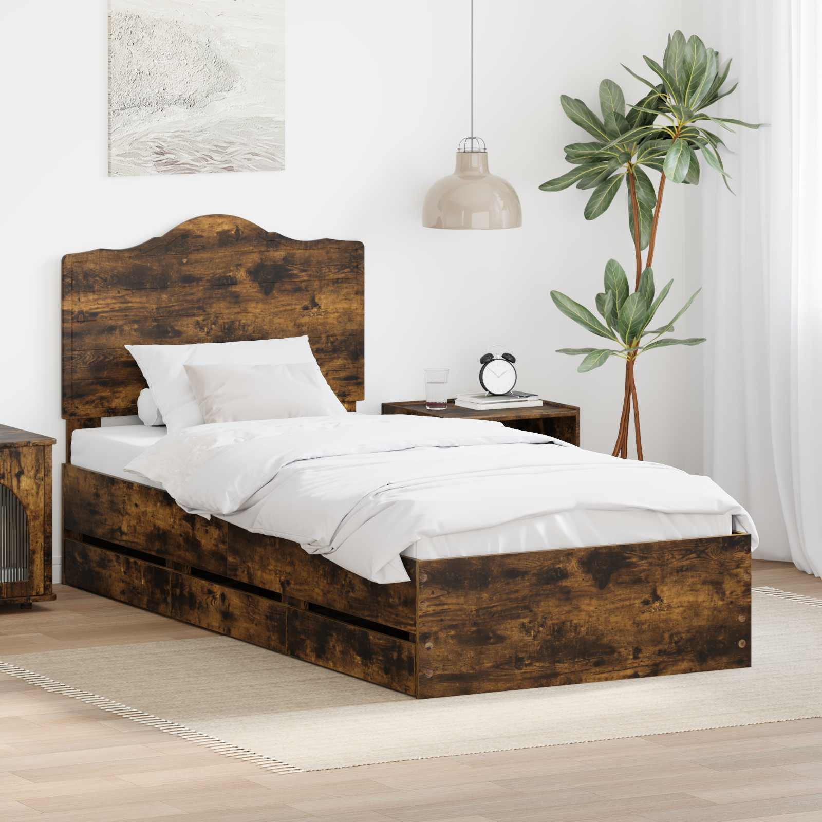 vidaXL Ramka łóżka Dąb Wędzony 90 x 190 cm Drewno inżynieryjne