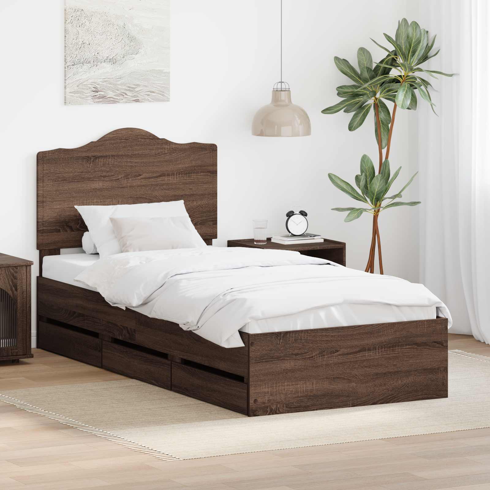 vidaXL Ramka łóżka Dąb brązowy 90 x 190 cm Drewno inżynieryjne
