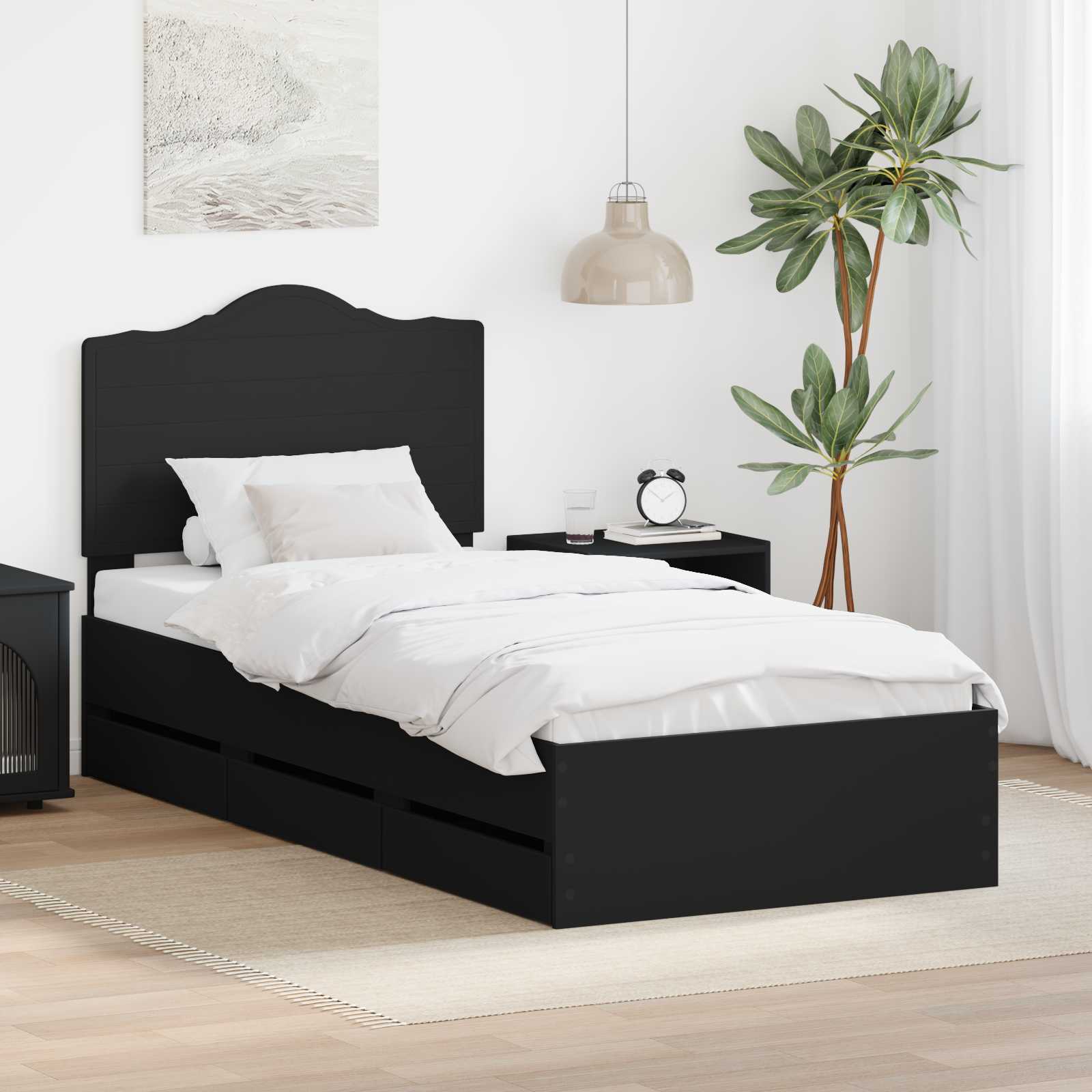 vidaXL Ramka łóżka z szufladą Czarny 75 x 190 cm Drewno inżynieryjne