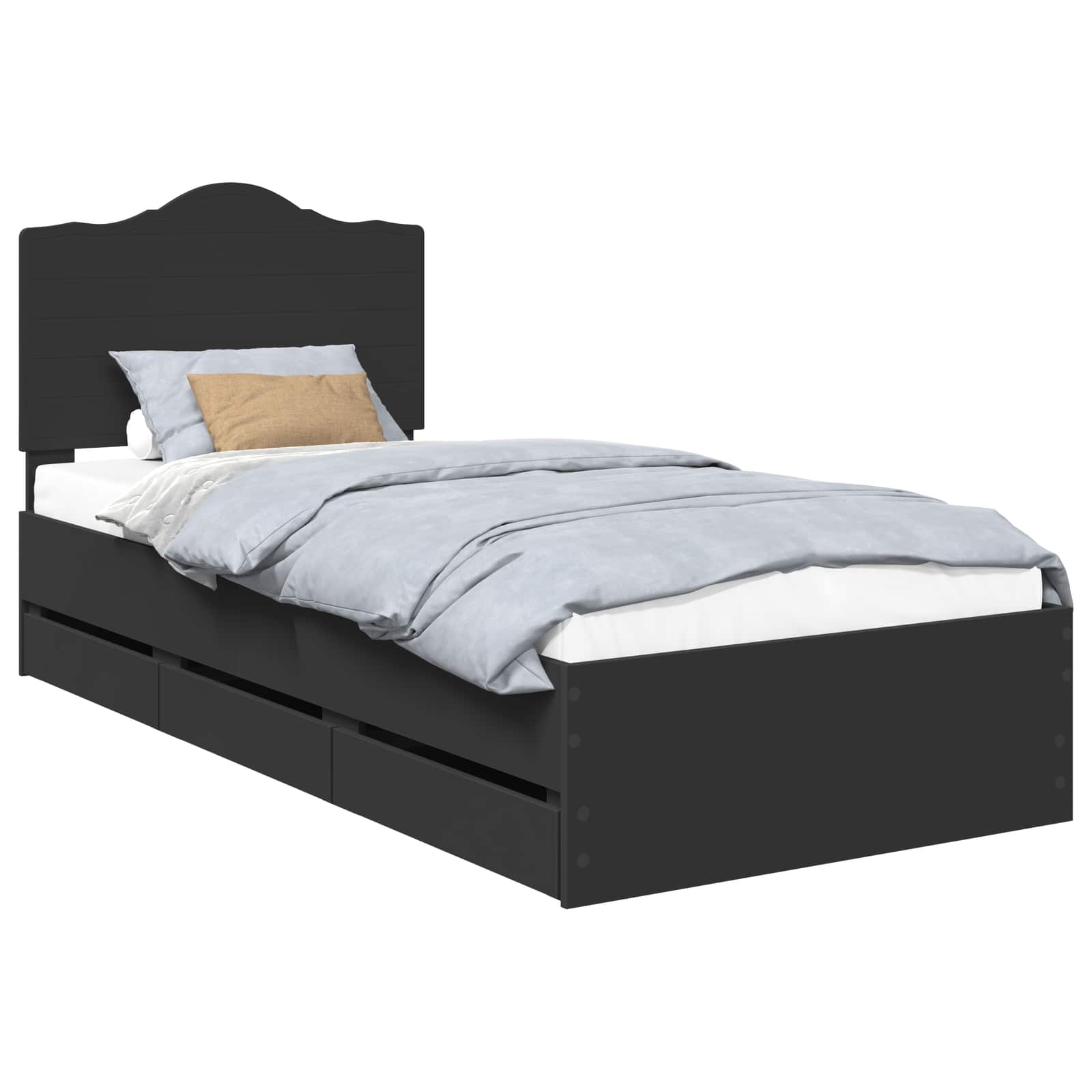 vidaXL Ramka łóżka z szufladą Czarny 75 x 190 cm Drewno inżynieryjne
