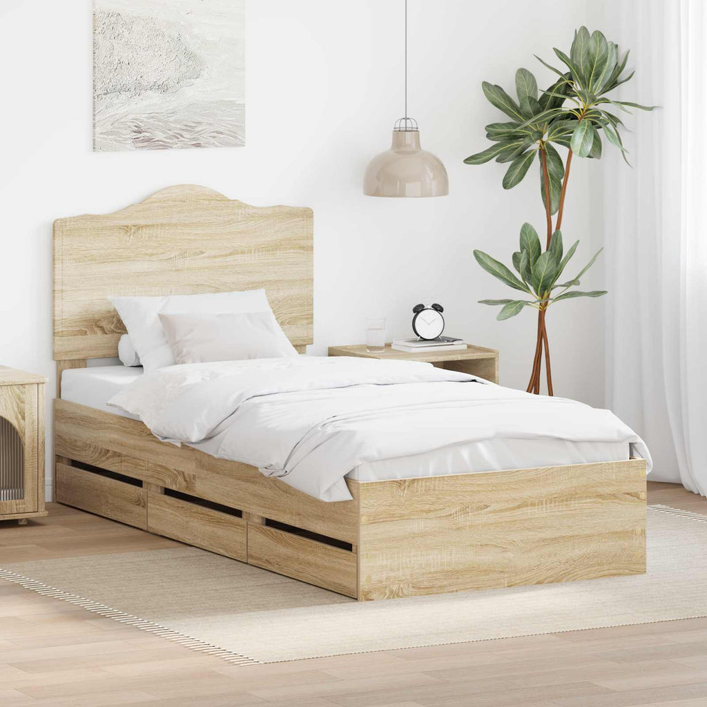vidaXL Ramka łóżka Dąb Sonoma 75 x 190 cm Drewno inżynieryjne