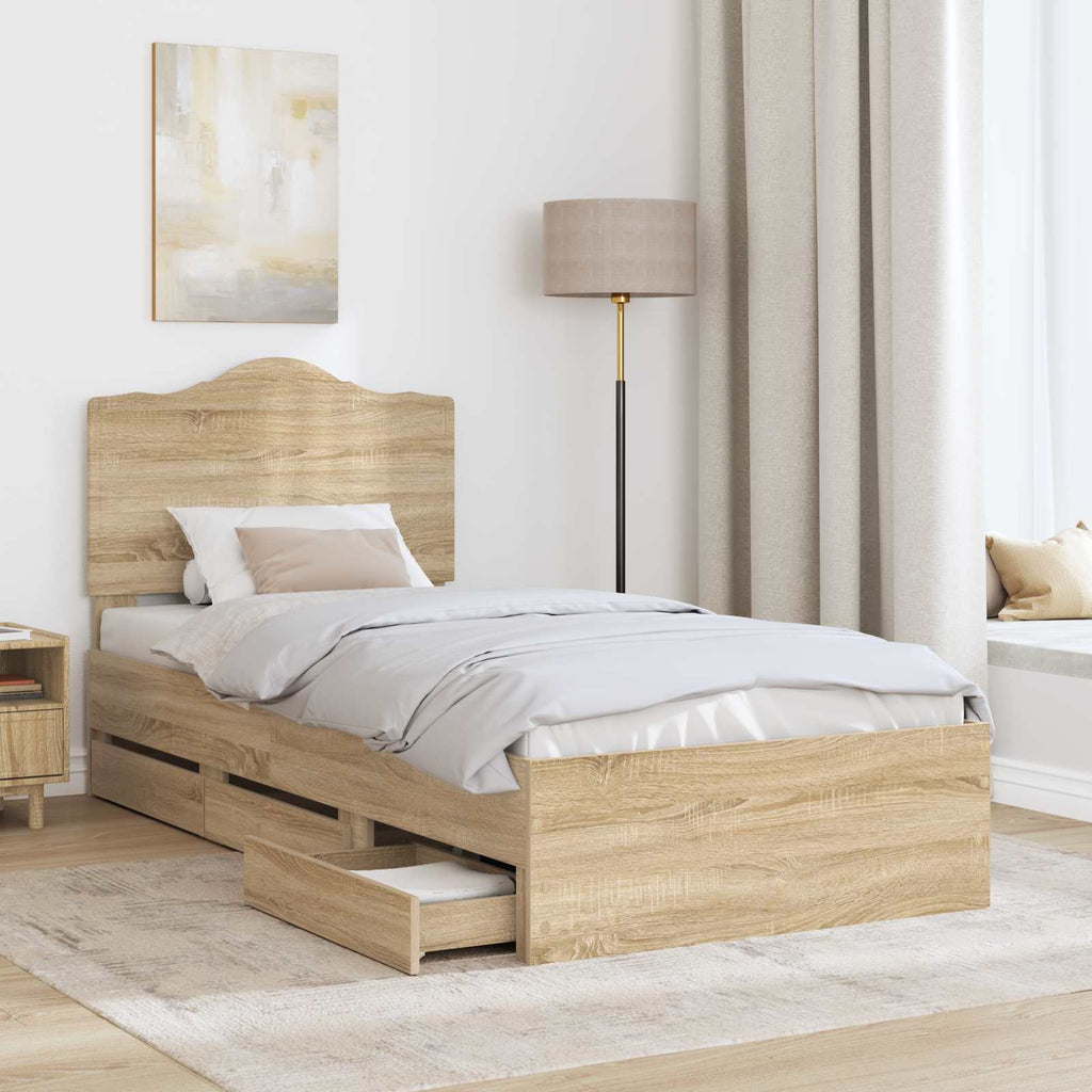 vidaXL Ramka łóżka Dąb Sonoma 75 x 190 cm Drewno inżynieryjne