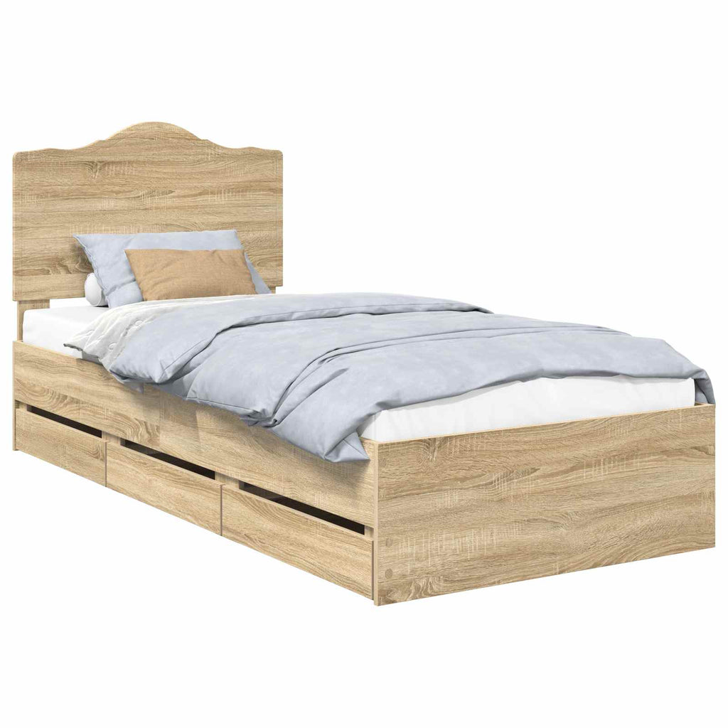 vidaXL Ramka łóżka Dąb Sonoma 75 x 190 cm Drewno inżynieryjne