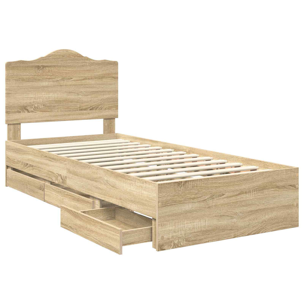 vidaXL Ramka łóżka Dąb Sonoma 75 x 190 cm Drewno inżynieryjne