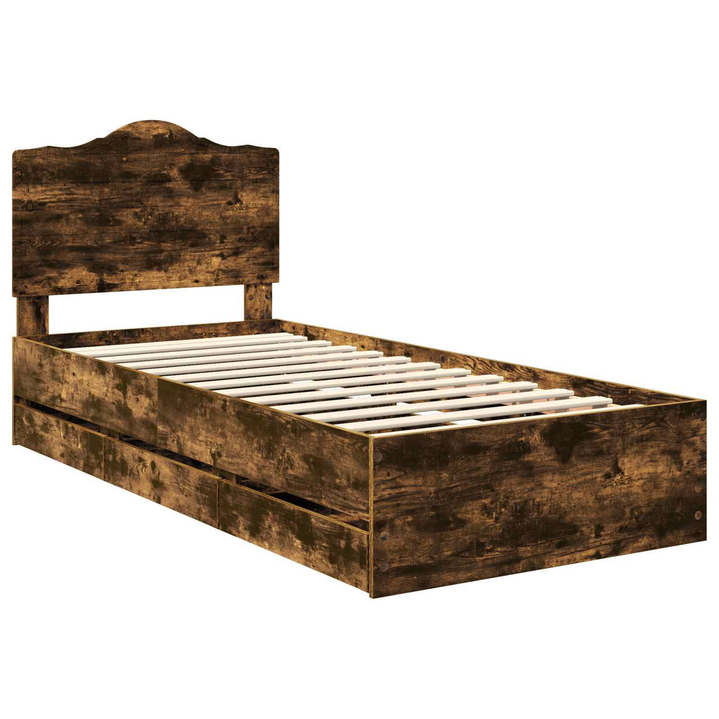 vidaXL Ramka łóżka Dąb Wędzony 75 x 190 cm Drewno inżynieryjne