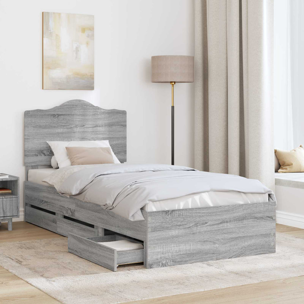 vidaXL Ramka łóżka Szary Sonoma 75 x 190 cm Drewno inżynieryjne