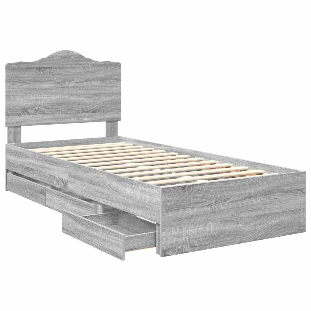 vidaXL Ramka łóżka Szary Sonoma 75 x 190 cm Drewno inżynieryjne