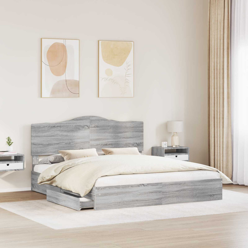 vidaXL Łóżko z miejscem do przechowywania Szary Sonoma 200 x 200 cm