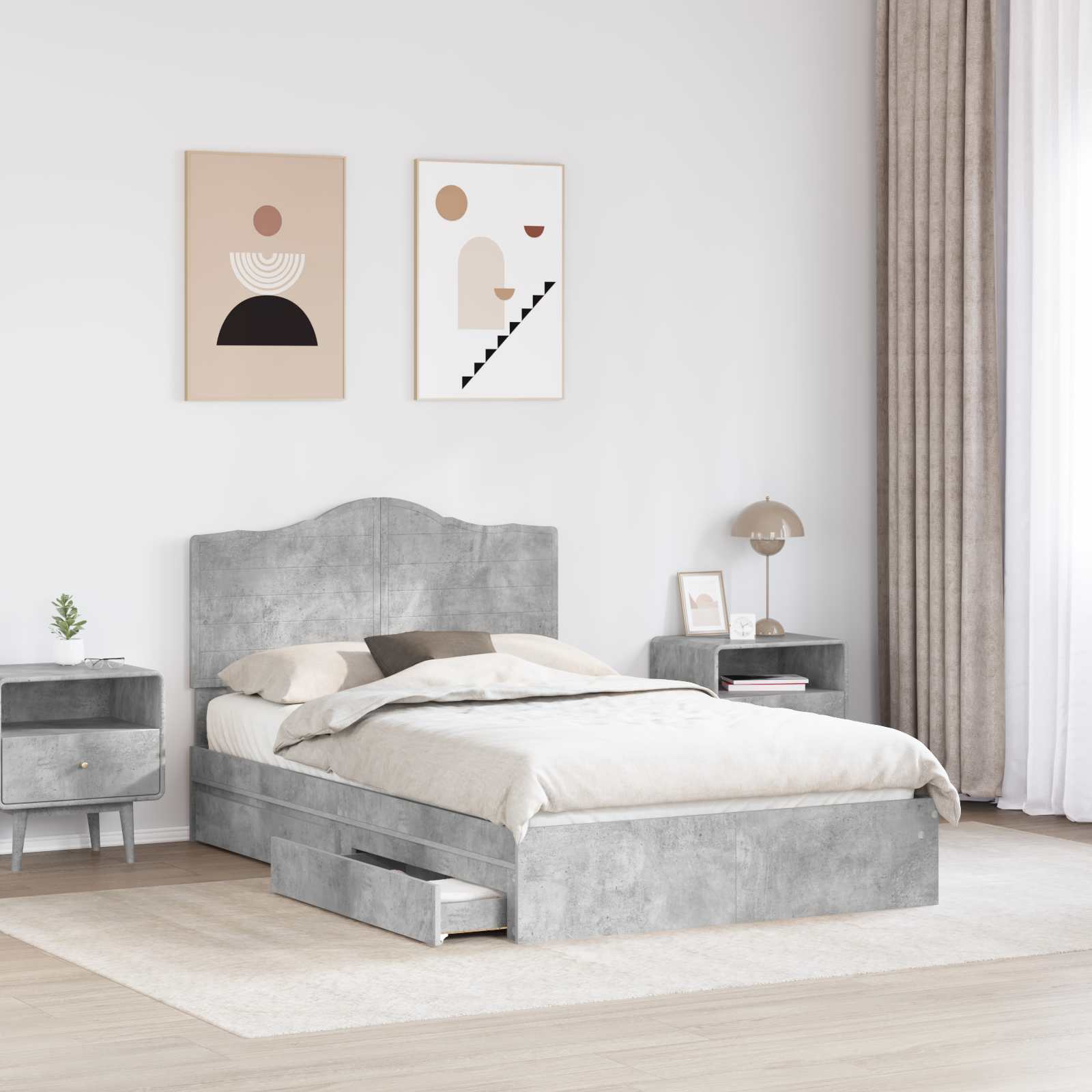 vidaXL Łóżko z miejscem do przechowywania Betonowy szary 135 x 190 cm