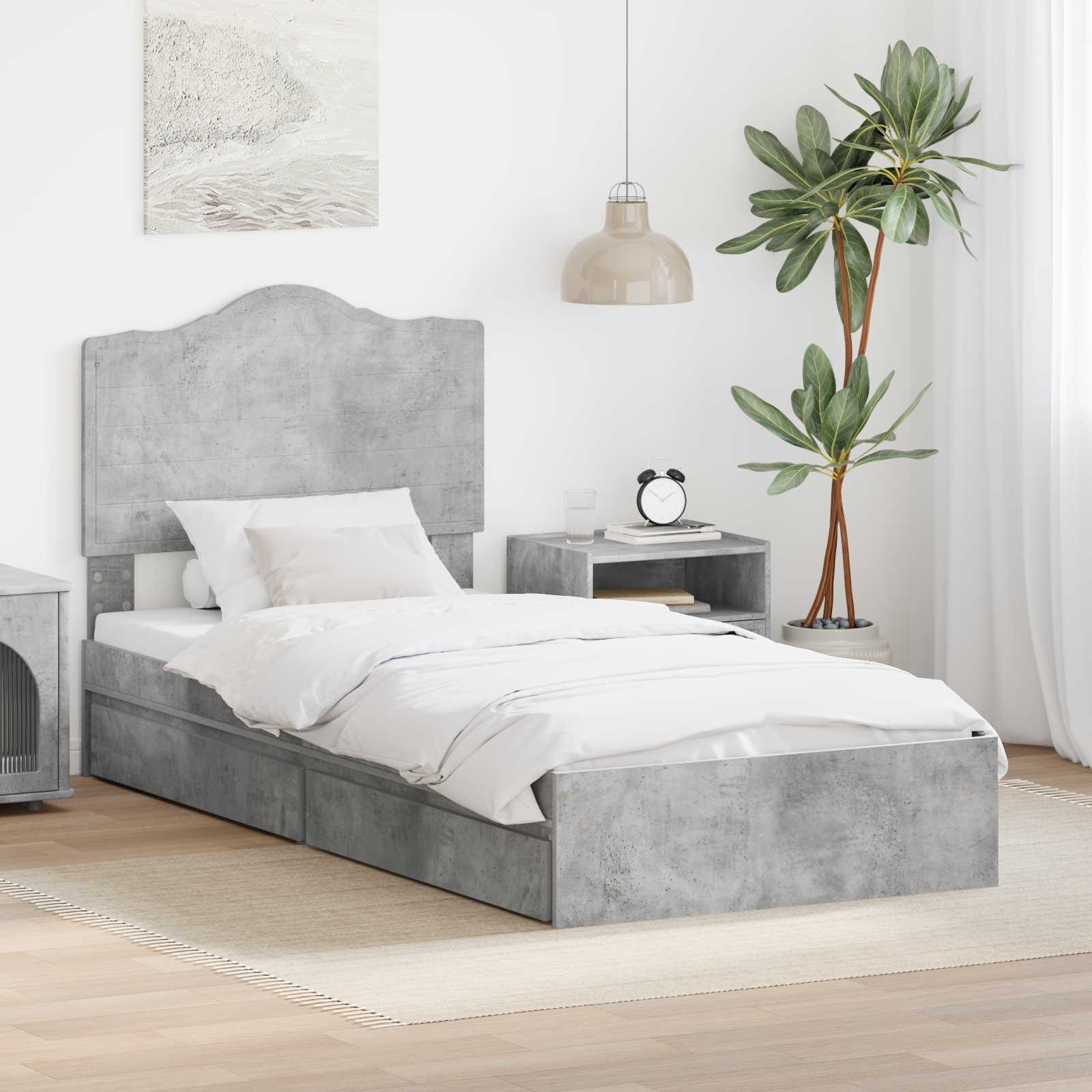 vidaXL Łóżko z miejscem do przechowywania Betonowy szary 90 x 190 cm