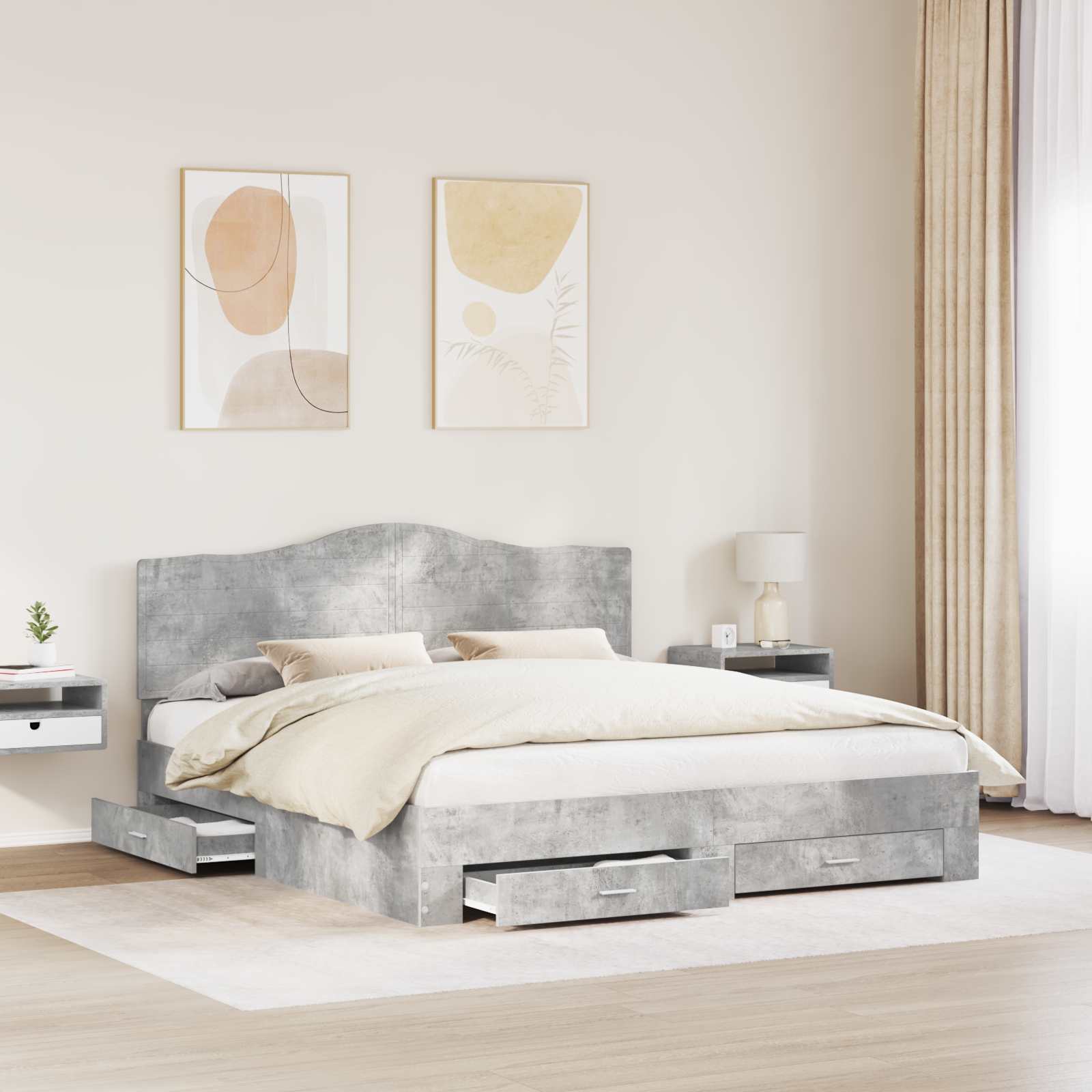 vidaXL Ramka łóżka Betonowy szary 200 x 200 cm Materiał drewnopochodny