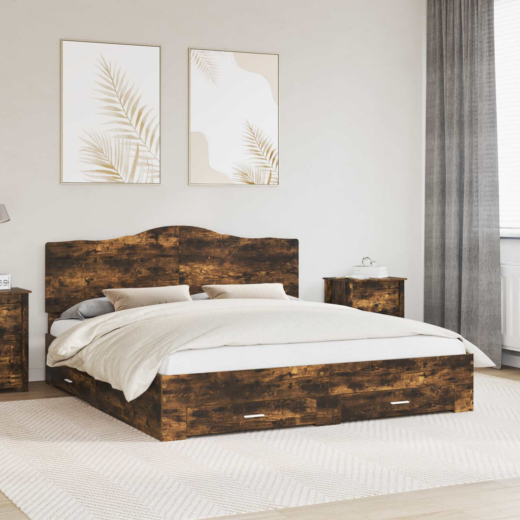 vidaXL Ramka łóżka Dąb wędzony 200 x 200 cm Materiał drewnopochodny