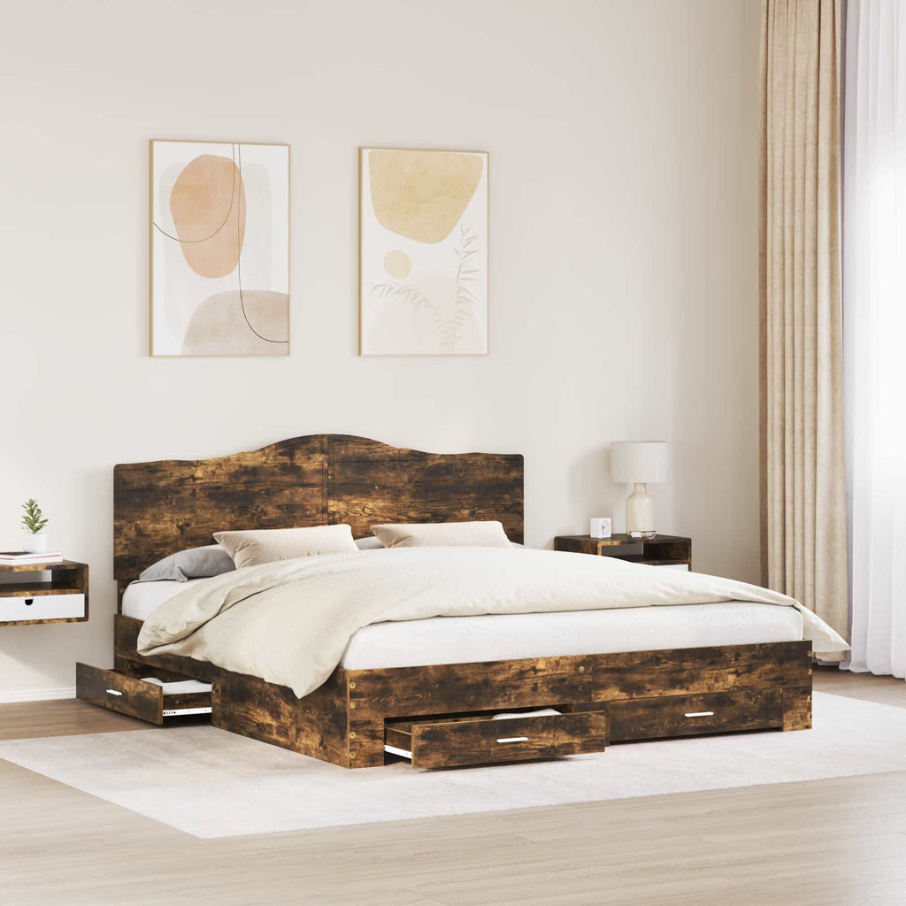 vidaXL Ramka łóżka Dąb wędzony 200 x 200 cm Materiał drewnopochodny