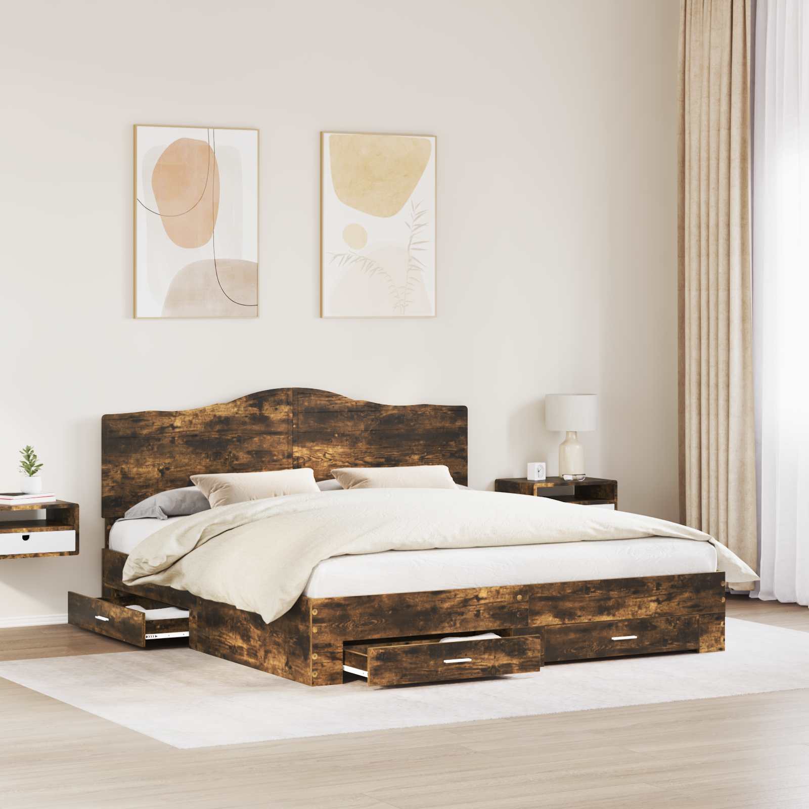 vidaXL Ramka łóżka Dąb wędzony 200 x 200 cm Materiał drewnopochodny
