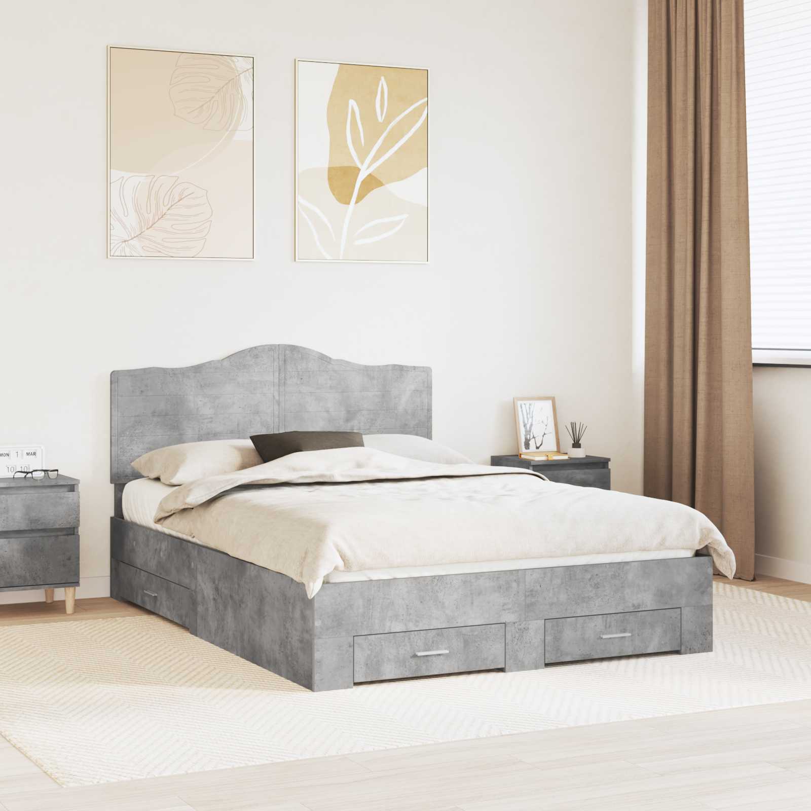 vidaXL Ramka łóżka Betonowy szary 150 x 200 cm Materiał drewnopochodny